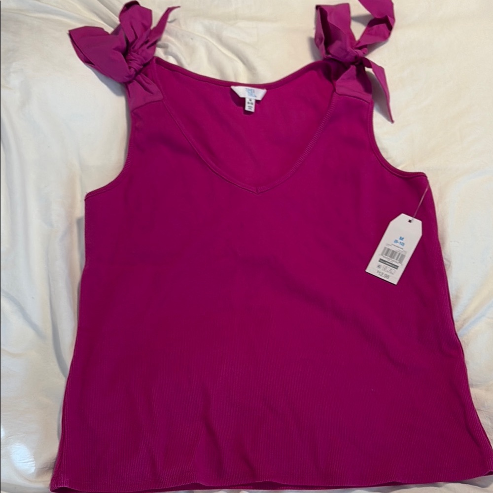 Time and Tru Vibrant Pink Fuchsia color Sleeveless Top with Bow Straps: Size M